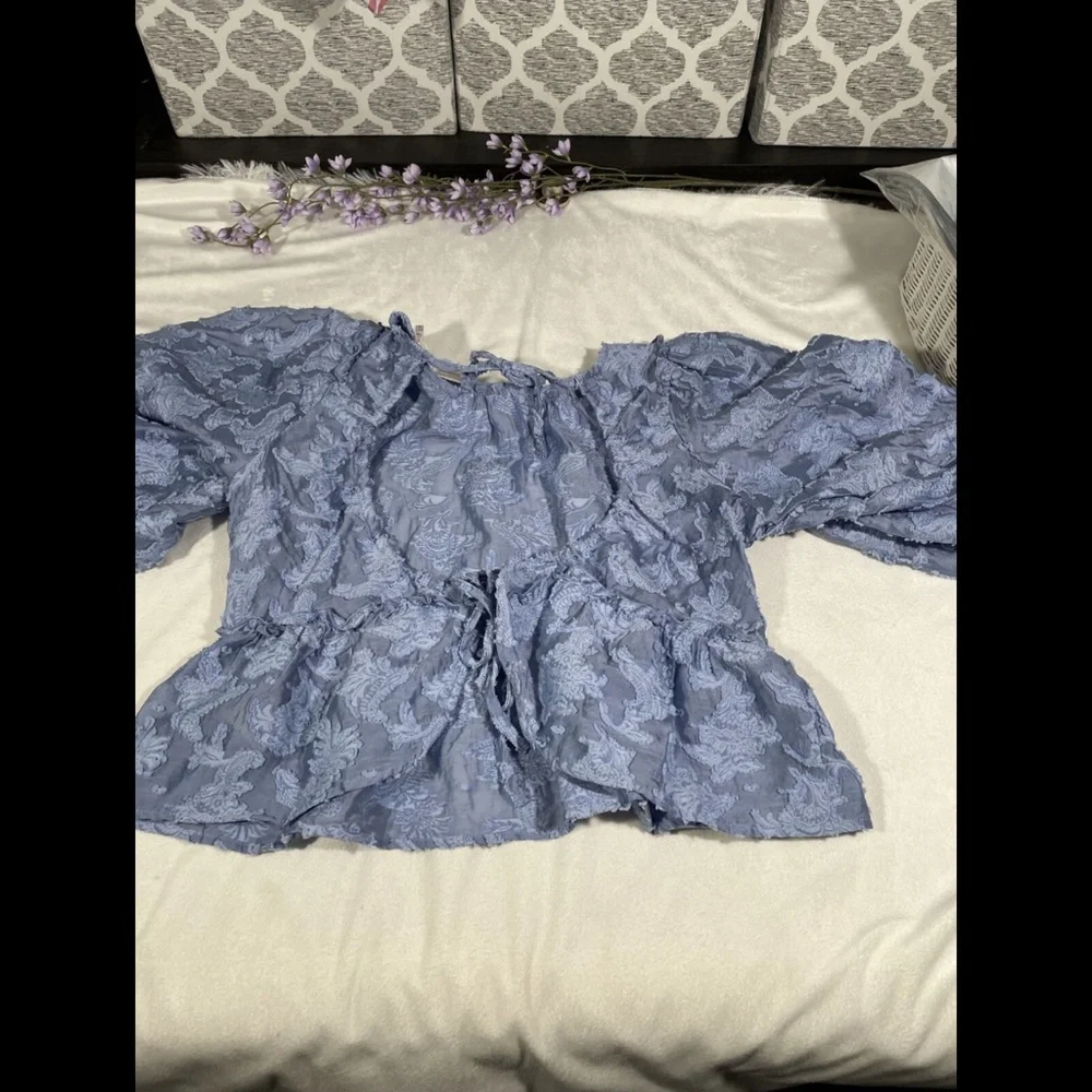 NWT Free People [ Small ] Calli Balloon‎ Sleeve Top in Bluemoon Quartz